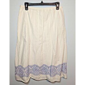 Ann Taylor Skirt Womens 6 White Blue Embroidery Floral A-Line Lined 100% Cotton